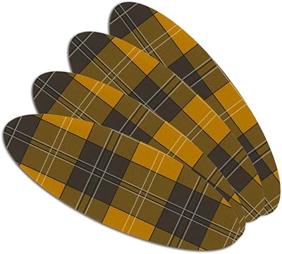 Plaid Mustard Yellow Gray Grey Pattern Double-Sided Oval Nail File Emery Board Set 4 Pack