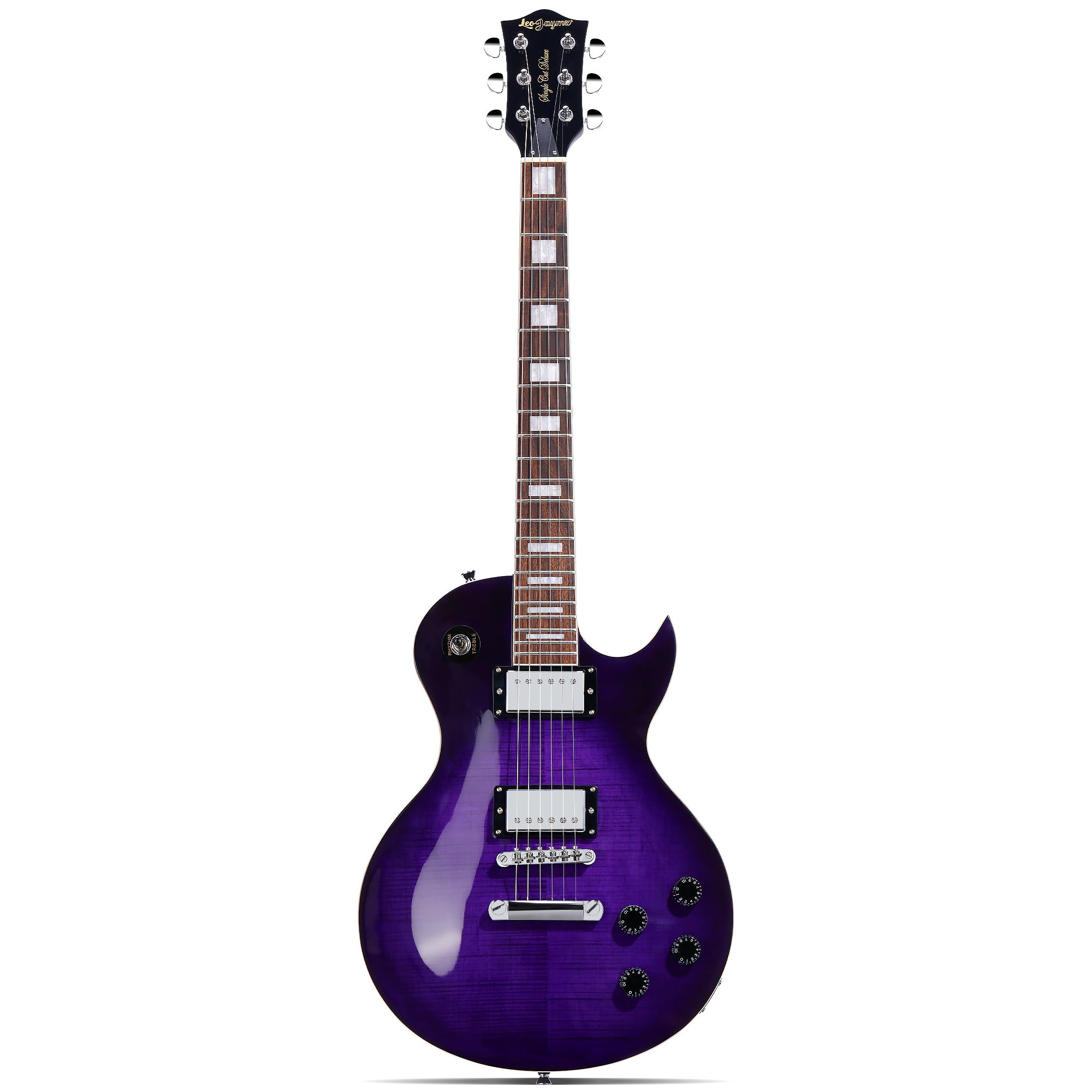 leo jaymz sc series electric guitar  mahogany body laurel fingerboard dual humbuckers stainless steel frets tune-o-matic bridge c neck 181 tuners violet flame