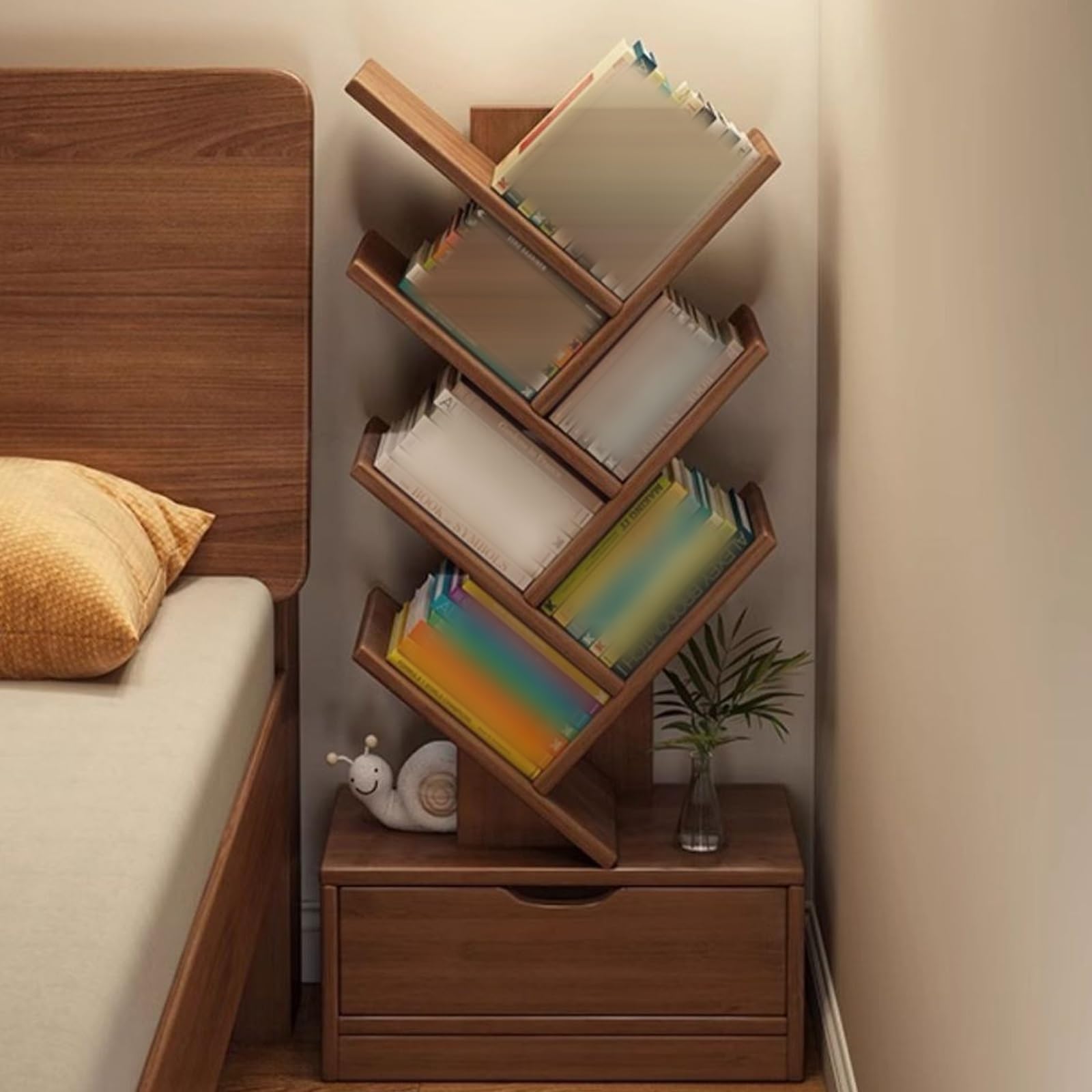 Libreria Verticale a Colonna Libreria Cameretta Bambina Realizzato in Legno Massello, con Armadi, Forte capacità Portante, Librerie da Terra per Ufficio e Casa(A,34 * 20 * 139CM)