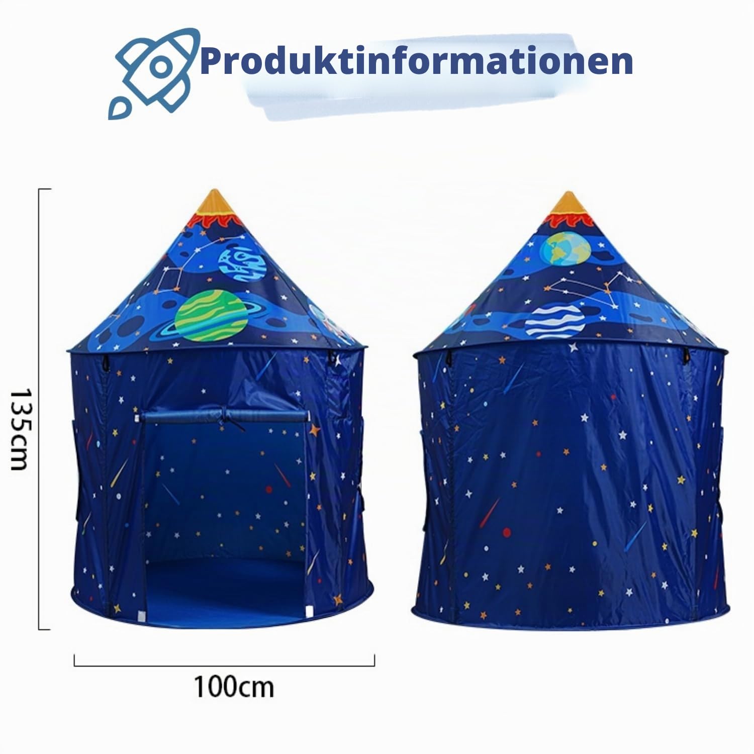 Blue Space Rakete Spielzelt für Kinder, Kinderzelt mädchen, Pop-Up-Zelt für Kinder, Zelt für Jungen und Mädchen, drinnen und draußen