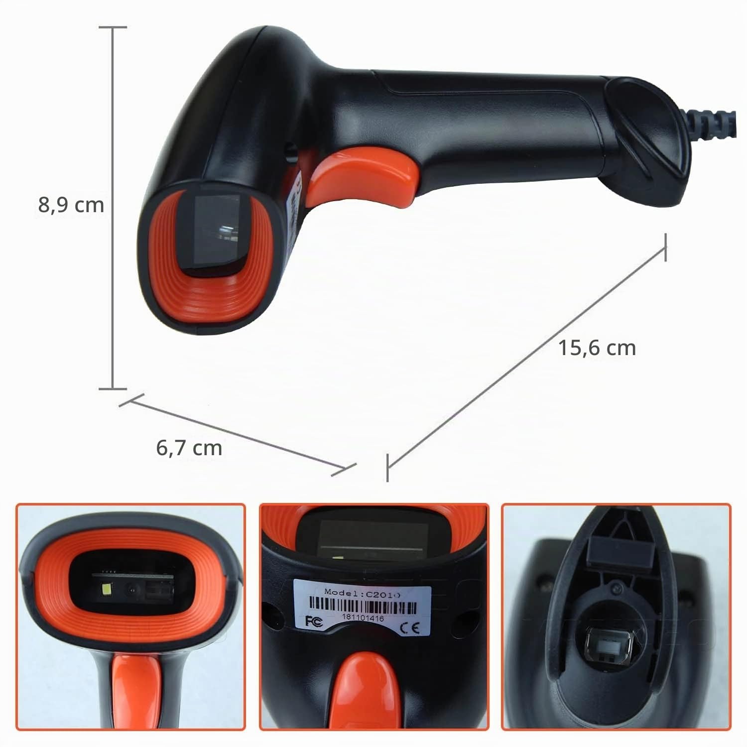 Yanzeo Scanner de codes-barres portable USB sans fil 2.4G Scanner de codes-barres 1D 2D QR Code Pos Laser Lecteur de codes-barres