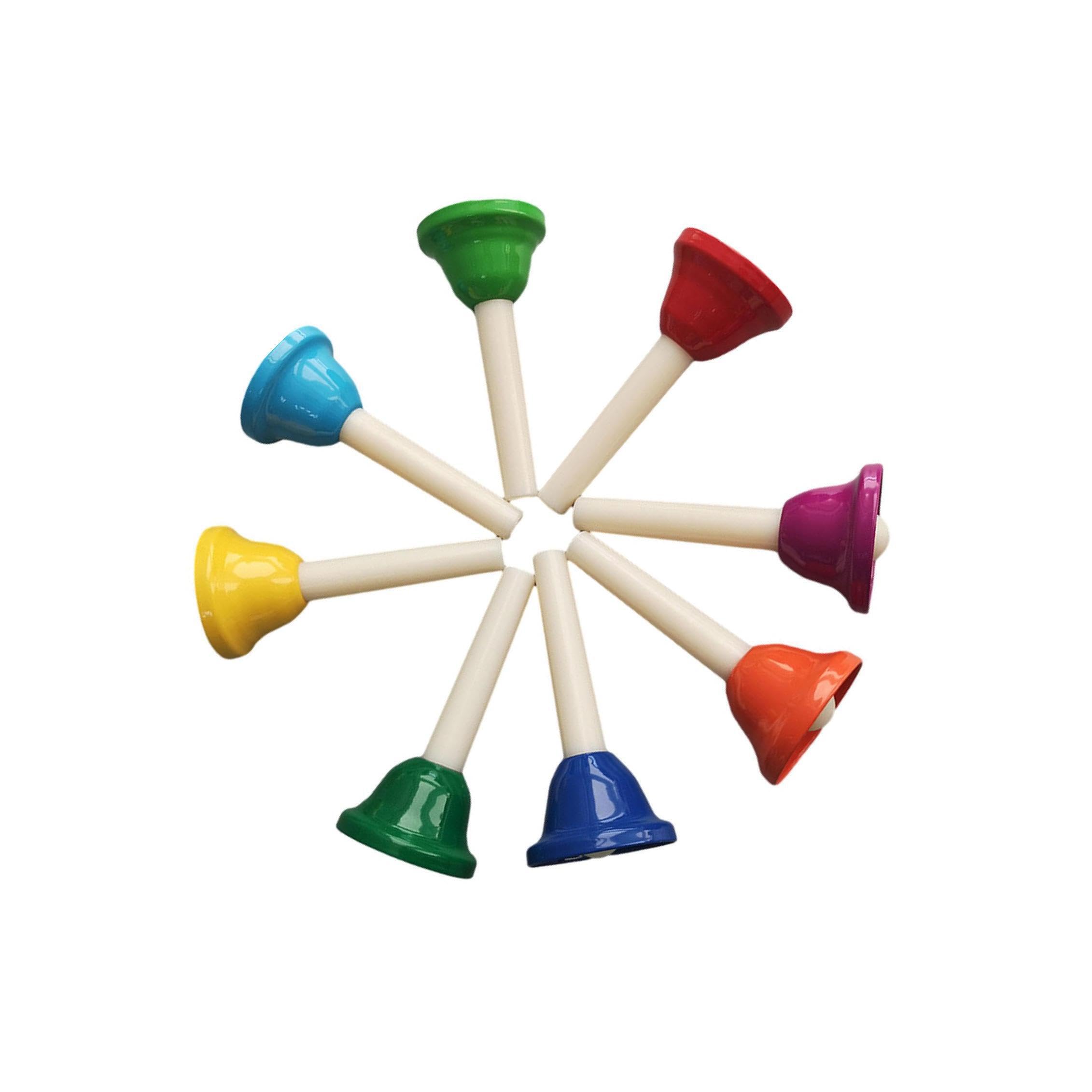 Set De 8 Cloches à Main Métalliques Colorées – Instrument Musical Éducatif Pour Enfants, Dès 3 Ans