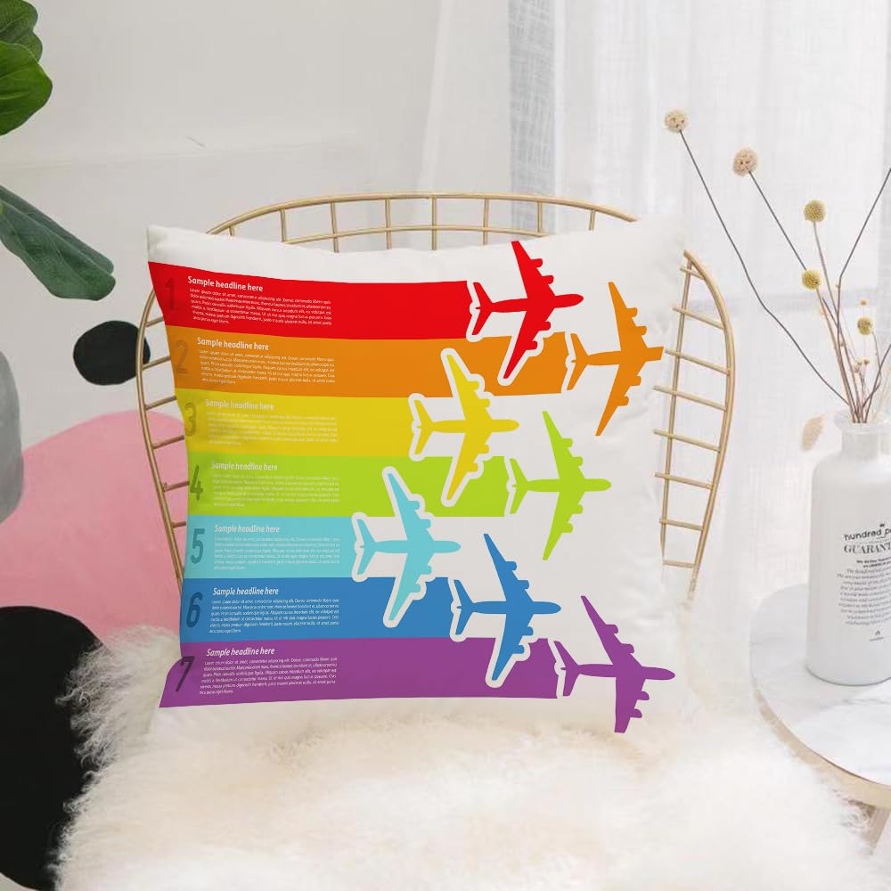 HYOSXW Cushion Cover,Throw Pillow Case Home Decorative for Living Room Bedroom Sofa Chair 16X16 Inch,Background with rainbow airplanes. Vector illustration.,Pillowcase 40X40cm