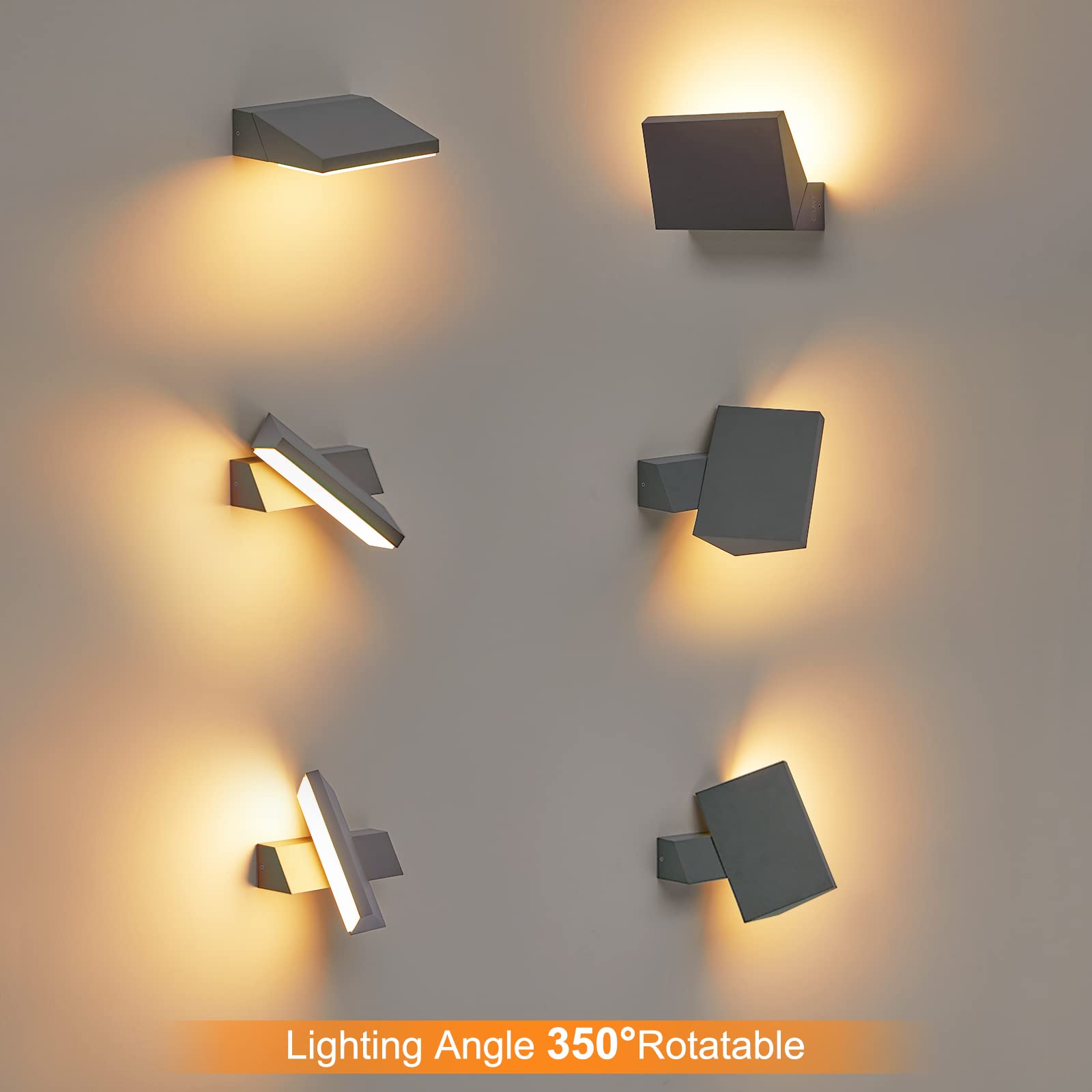 Aplique LED Exterior - Lámpara Moderna 11W, IP65 Impermeable, 2700K Blanco Cálido, Aluminio, Ángulo Ajustable, Gris