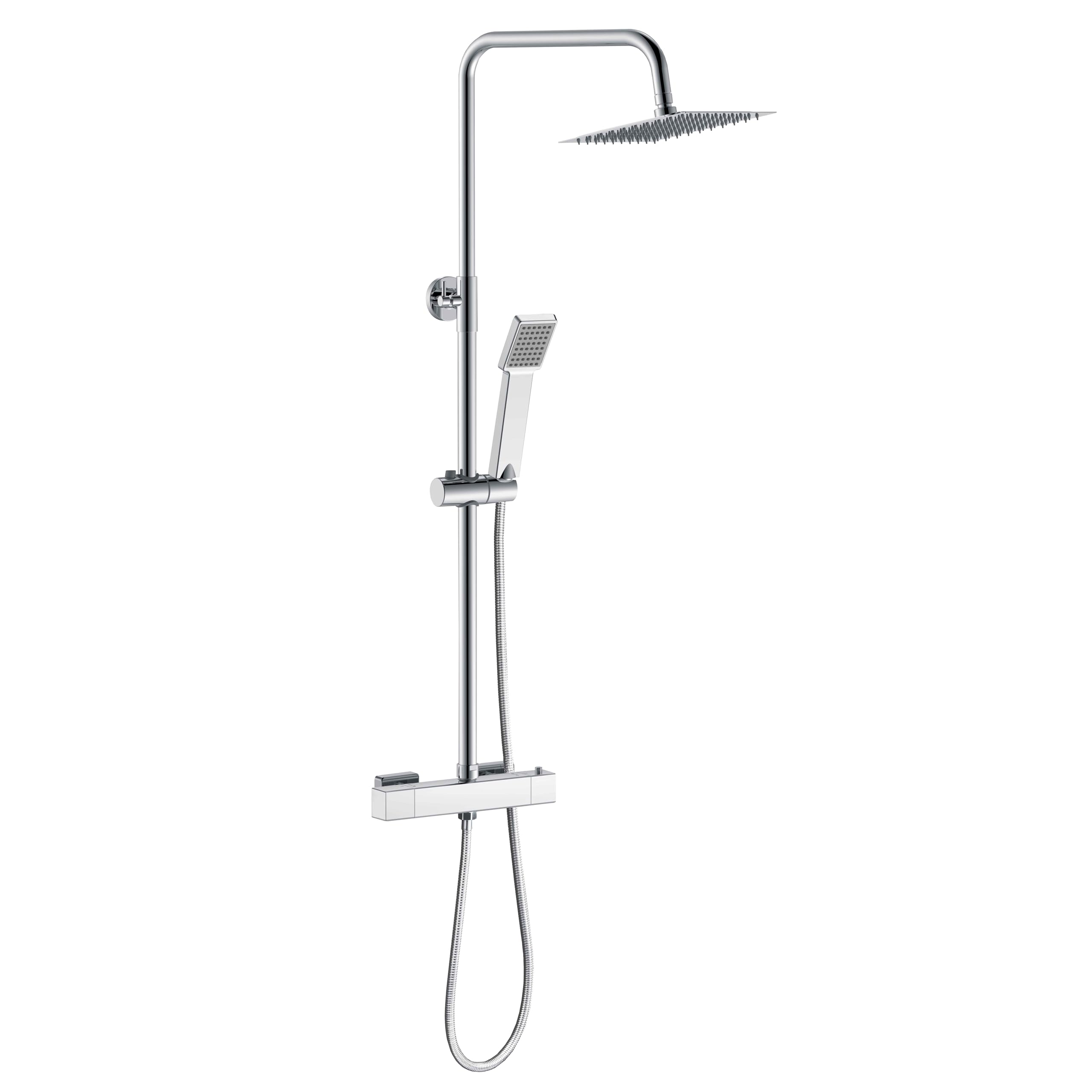 Aica Sanitarios Columna de Ducha con Termostato Cuadrado Ducha Lluvia Alcachofa con Redonda Barra y Brillante para Baño