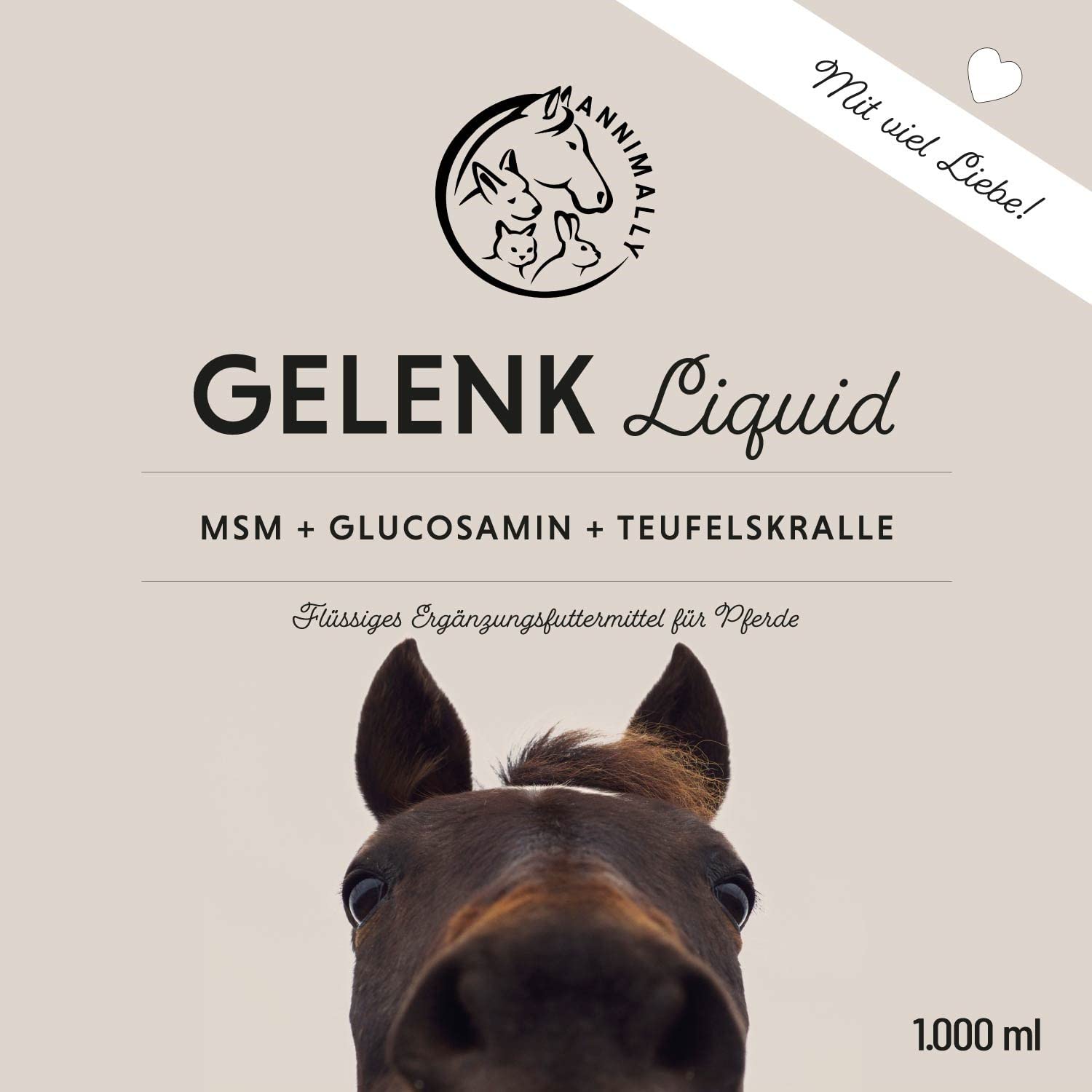 Annimally Gelenk Liquid für Pferde 1000ml mit Teufelskralle, Glucosamin und MSM (Schwefel) flüssig - Für die Stärkung der Gelenke beim Pferd - Alternative zu Pulver