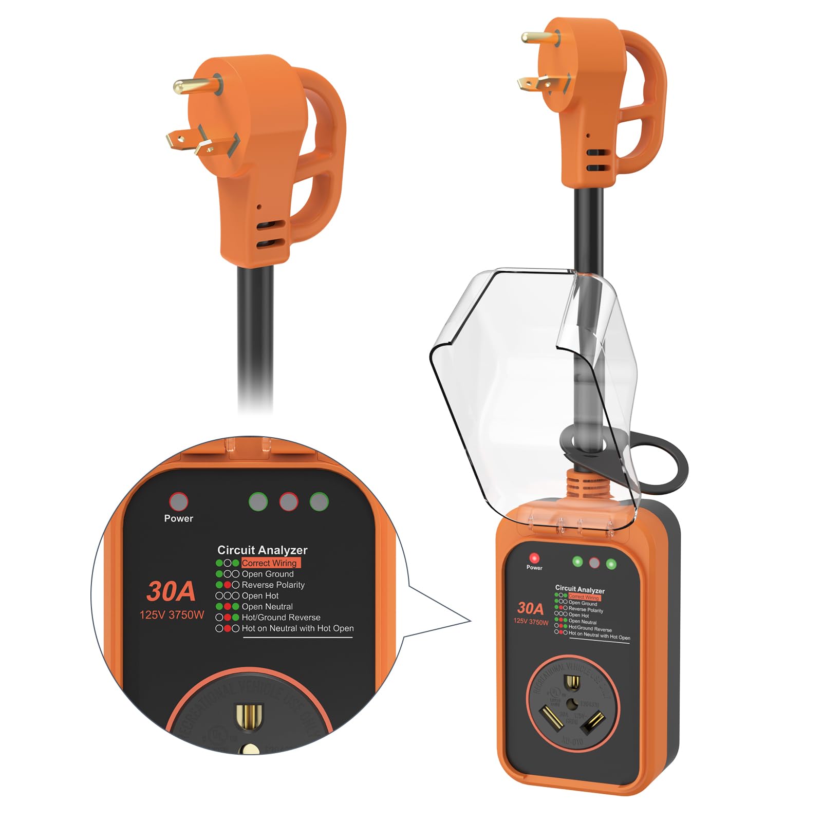Yomile RV Surge Protector, 30 Amp 10000 Joules RV Circuit Analyzer Surge Guard Full Protection, IP67 Waterproof RV Adapter Plug for Camper