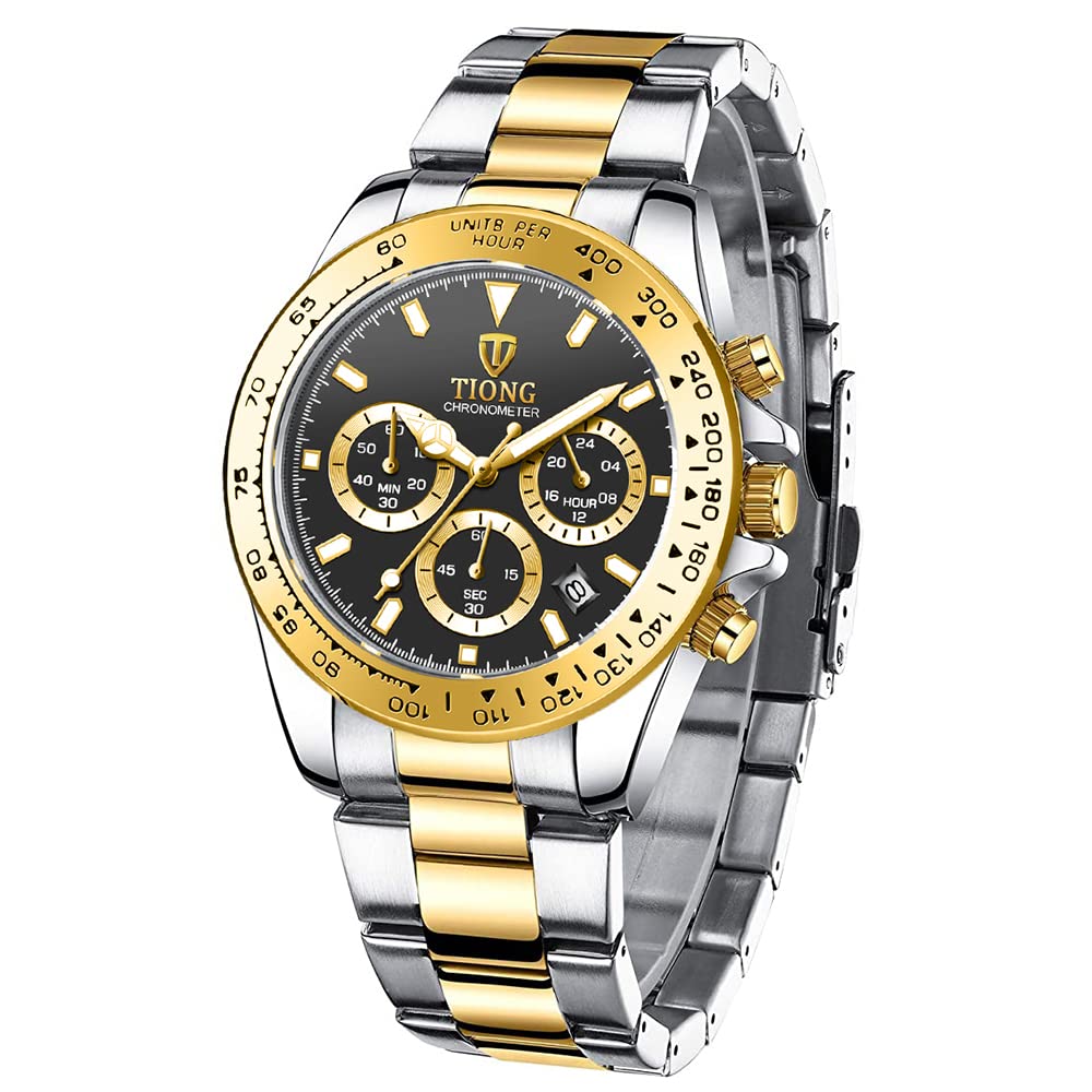 DentilyMen's Quartz Watch Fashion Stainless Steel Chronograph Waterproof Business Watches for Men