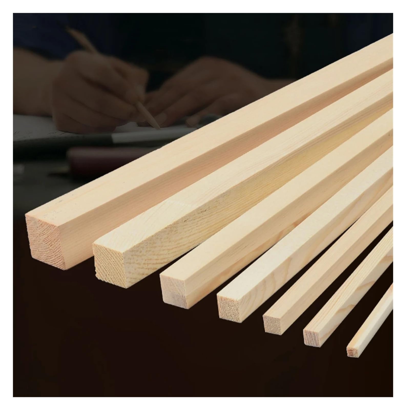 Drewniane gładkie pręty Niedokończone paski drewna sosnowego Kwadratowe 5-25 mm 330 10 szt | DIY Craft Drewniane paski Lekkie, mocne dla modeli Rzeźby meblowe Ozdoby(5x5x330mm,1pcs)