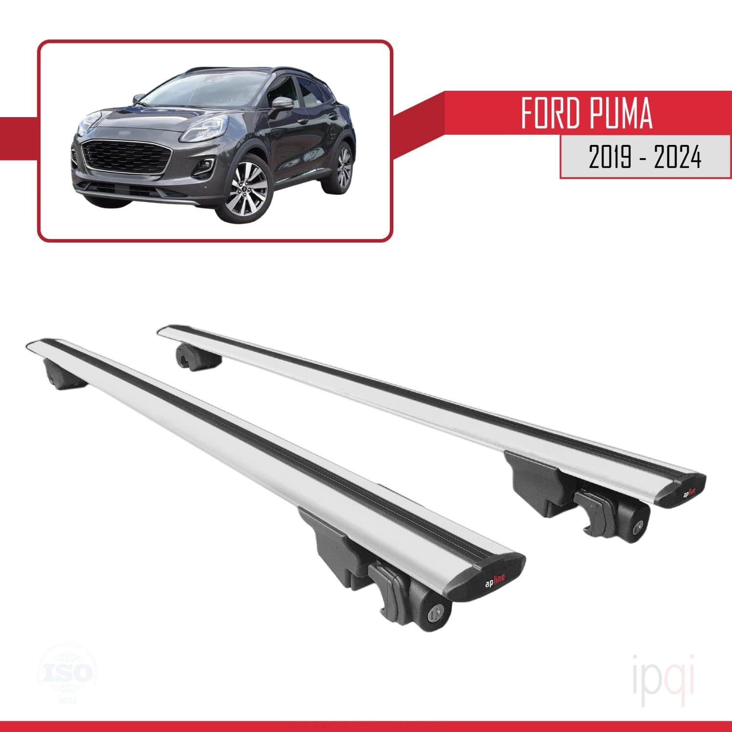Compatible con Ford Puma 2019-2024 Hook Model Barras de Techo Auto Portaequipajes Barras Transversales Gris Aluminio 2 Barras