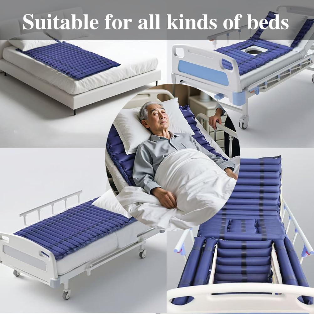 Generico Materasso Antidecubito con Pompa Silenziosa E Materasso Impermeabile A Pressione Alternata da 195 X 90 Cm con Comfort Migliorato per Letti Domestici e Ospedalieri,Dark Blue