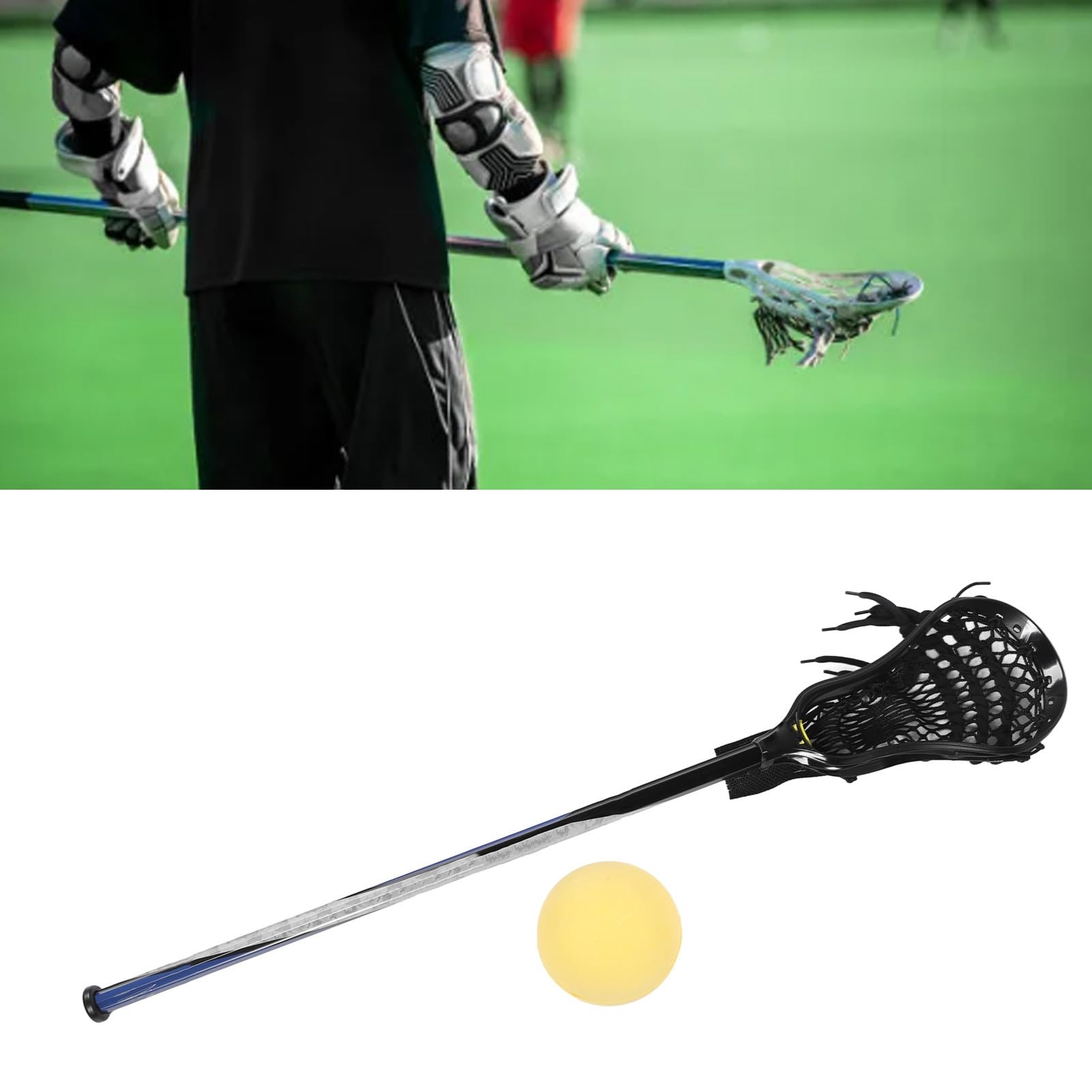 Lacrosse-Stick-Set für Jungen, Glänzendes Professionelles Lacrosse-Stick-Set Zur Verbesserung des Lernens, Stark mit Nicht Fallender Schwanzkappe Zum Üben (schwarzes Netz)
