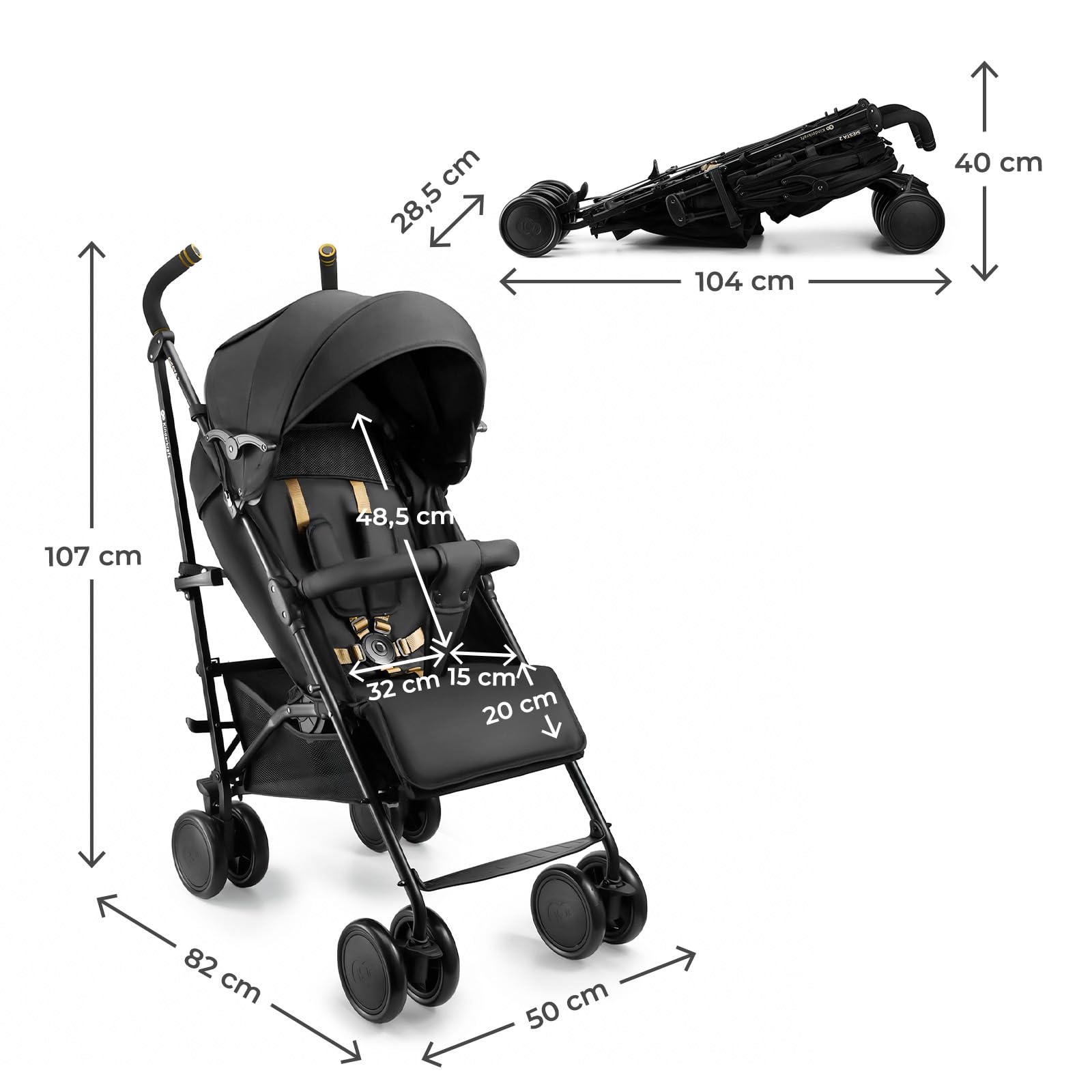 Kinderkraft passeggino SIESTA 2 fino a 22 kg, solo 7,9 kg, chiusura ad ombrello, posizione sdraiata, poggiapiedi regolabile, capottina traspirante con rete e finestrella peekaboo, compatto, Nero