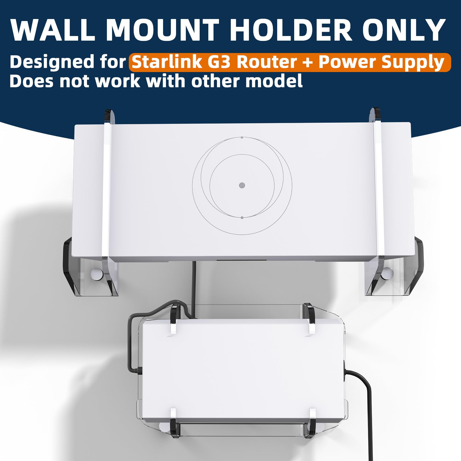 CaSZLUTION Starlink Gen3 Wall Mount Kit - Acrylic Mounting Bracket for Starlink Gen 3 Mesh Router & Power Supply (Clear)