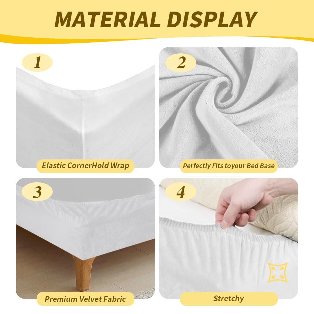 DUJUIKE Copriletto, Tessuto In Velluto, Sostituzione Della Gonna Del Letto, Proteggi la struttura del tuo letto. Adatto Per Camere Da Letto, Hotel(Bianco,Queen Bed Width:150-160cm)