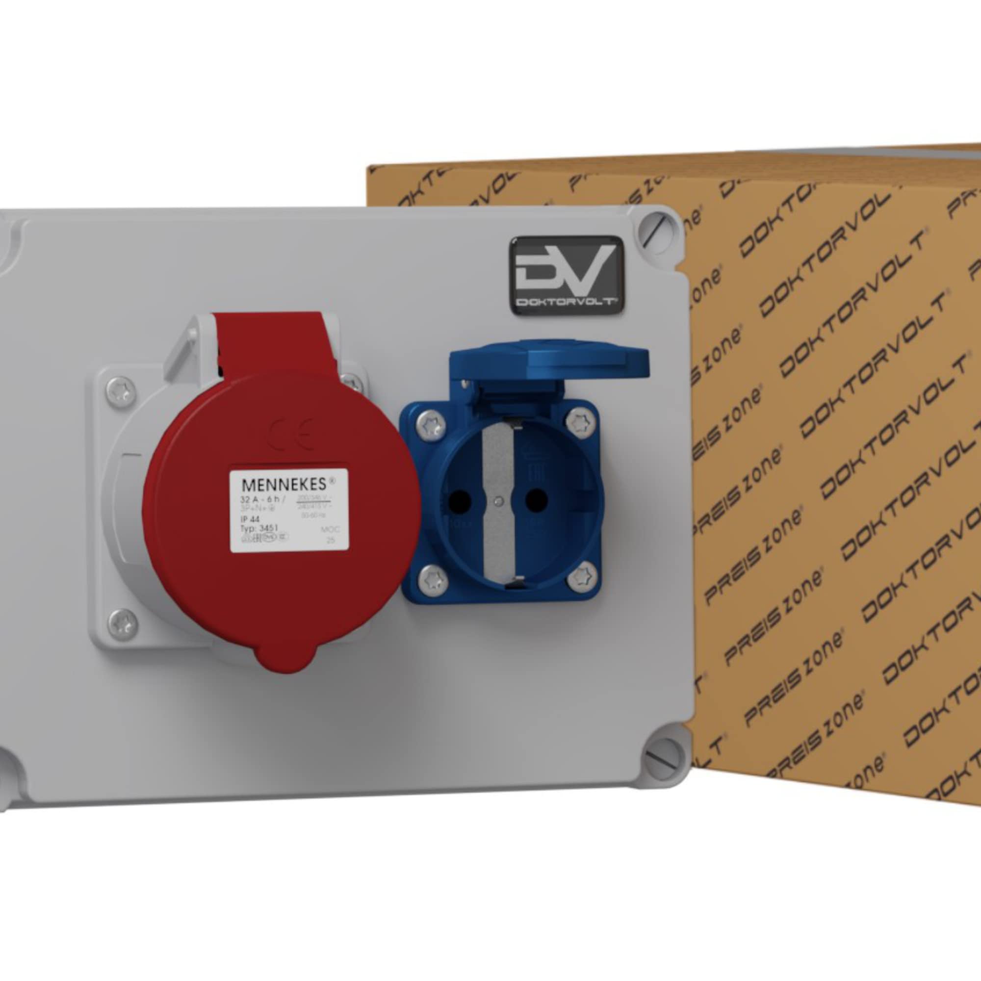 Doktorvolt Stromverteiler Baustromverteiler WDD mit Mennekes Steckdosen 1x 230V Schuko 1x 32A CEE Wanddose Wandverteiler Steckdosenverteiler Verdrahtet Anschlussfertig