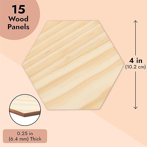 Miniatura 3 de Paquete de 15 recortes hexagonales de madera sin terminar para manualidades, 1/4 pulgadas de grosor para quemar madera, grabado (3.27 x 4.88 x 5.91)