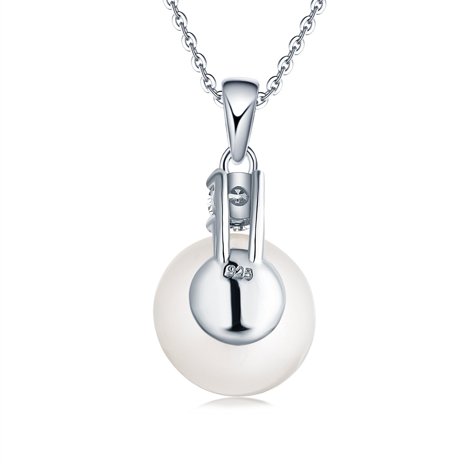 JO WISDOM Damen Perlen Kette Silber 925,Halskette Anhänger 8mm/10mm Weiß/Schwarz Süßwasserperle mit 3A Zirkonia,Schmuck für Frauen
