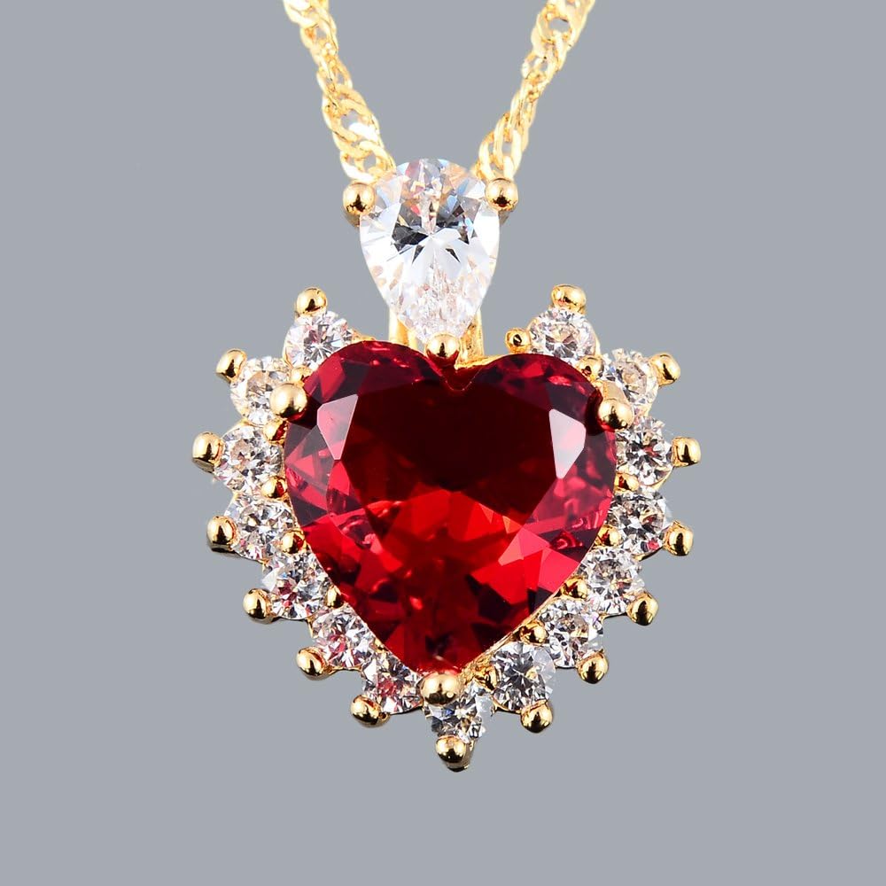 RIZILIA Ocean Heart Pendant with 18" Chain & Heart Cut CZ [5 Colors Available] in Yellow Gold Plated, Simple Modern Elegant - Image 3
