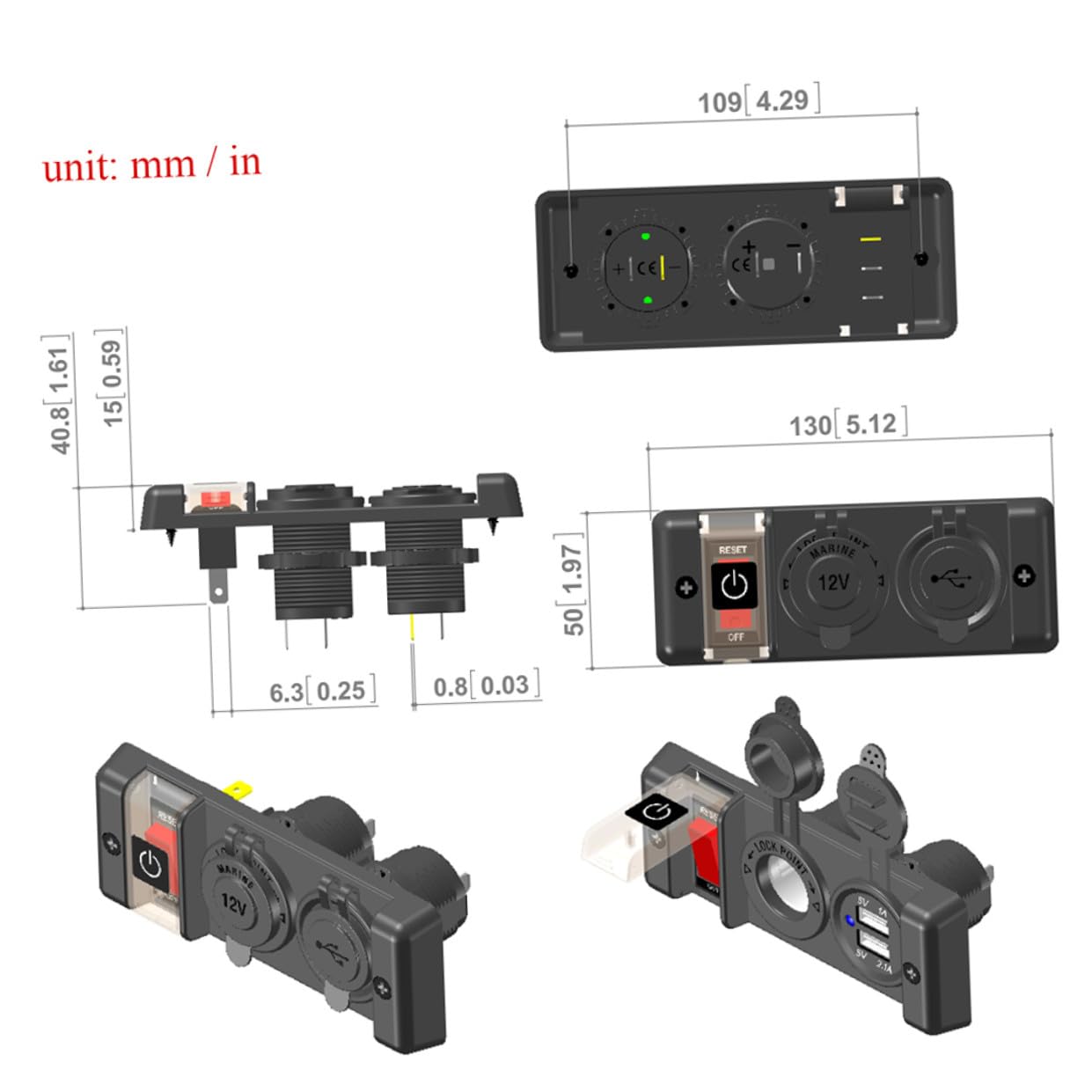 Vaguelly Presa per Auto USB con Interruttore Automatico e Funzione Waterproof, Presa Accendisigari con Doppio USB per Auto, Barca, Camper