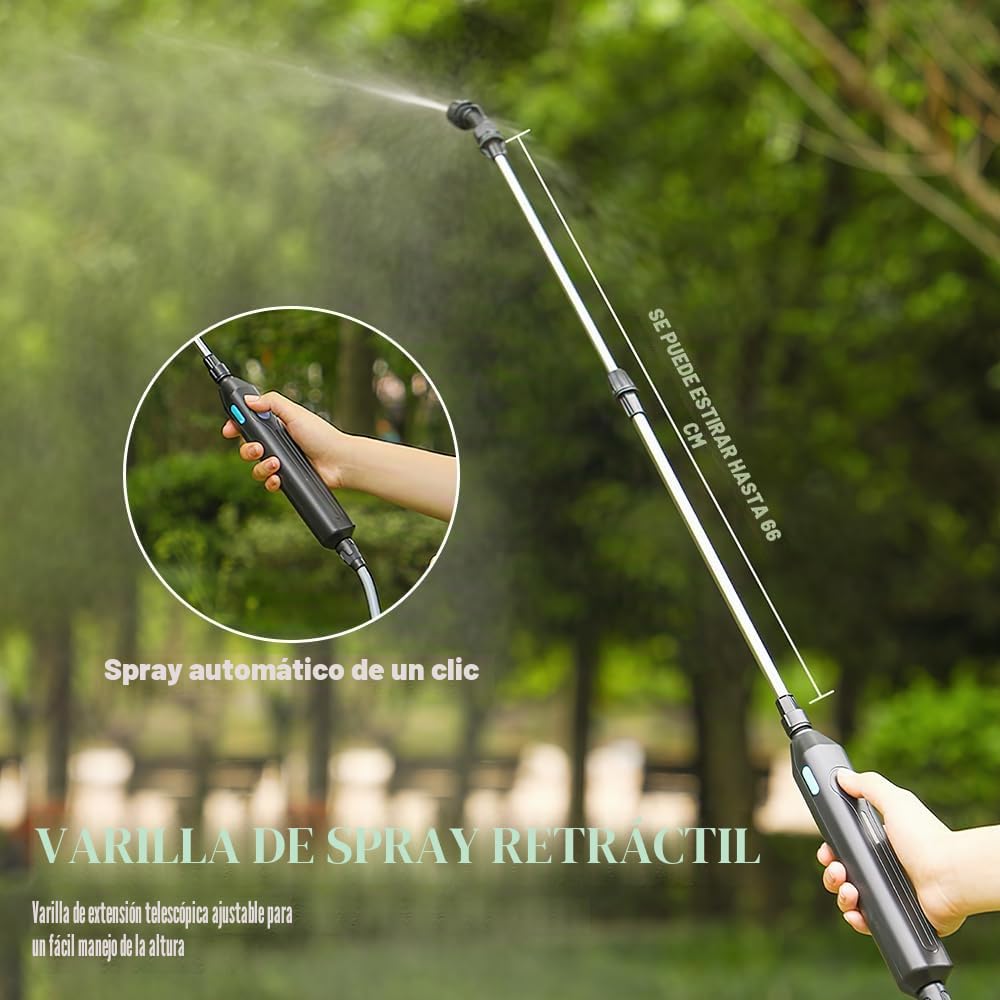 Pulverizador eléctrico de 5 l/8 l para jardín, con 3 boquillas ajustables, recargable por USB y mango telescópico, pulverizador a presión para riego deshierbe patio (5 L-verde)