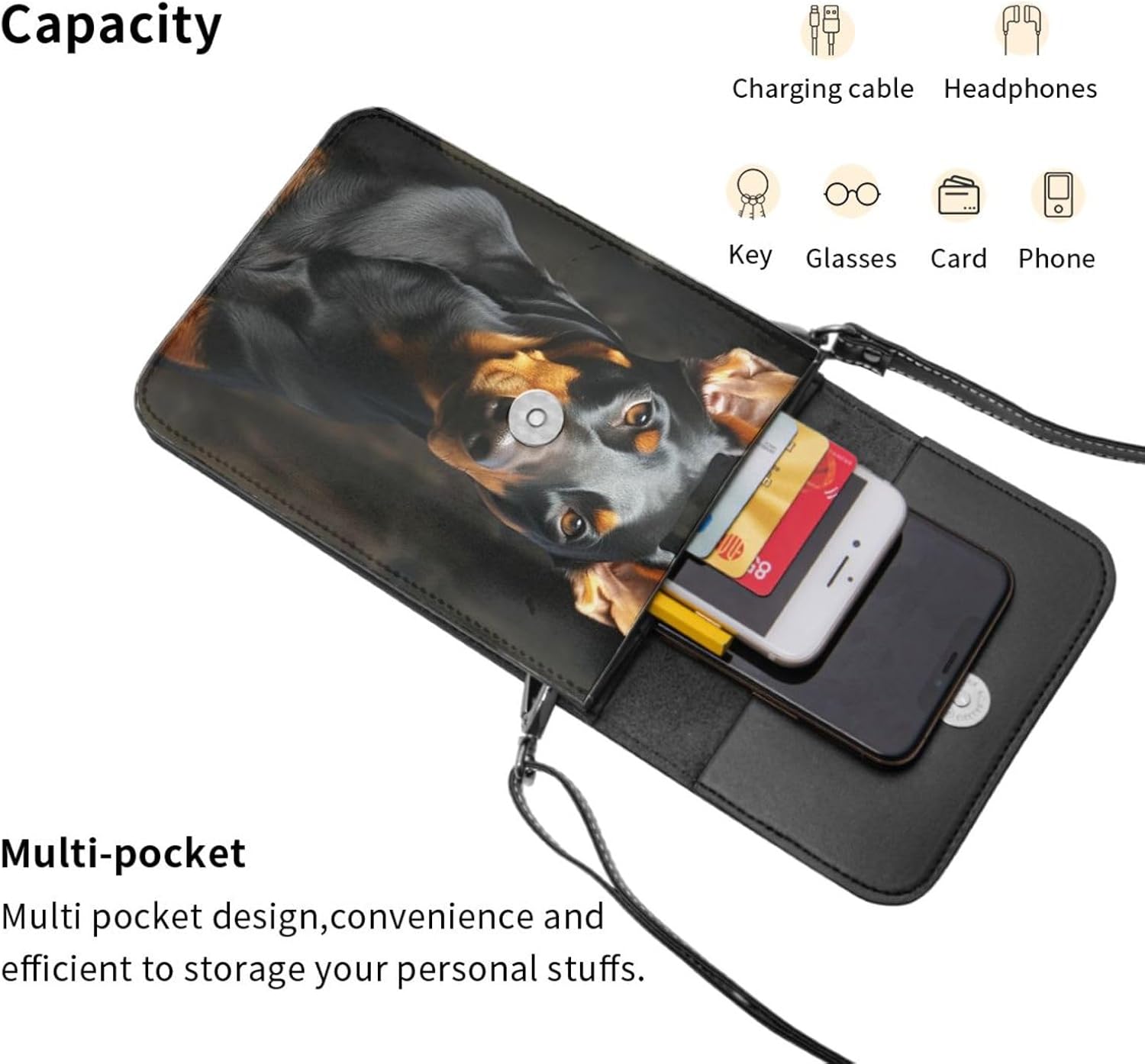 Small Crossbody Bags for Women Leather Cell Phone Purse Travel Wallet doberman Cell Phone Bag Adjustable Strap