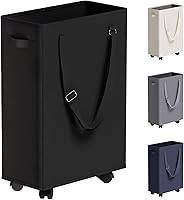 Vista 14 de TECHMILLY Cesta de lavandería delgada con asas largas ajustables, cestas pequeñas de lavandería de 45L con parte superior de malla, cesta de ropa