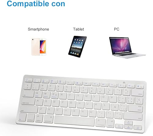 Miniatura 7 de Teclado español, teclado inalámbrico Bluetooth ultra delgado español de 78 teclas compatible con Windows 2000, NT, XP, Vista, Mac iOS.