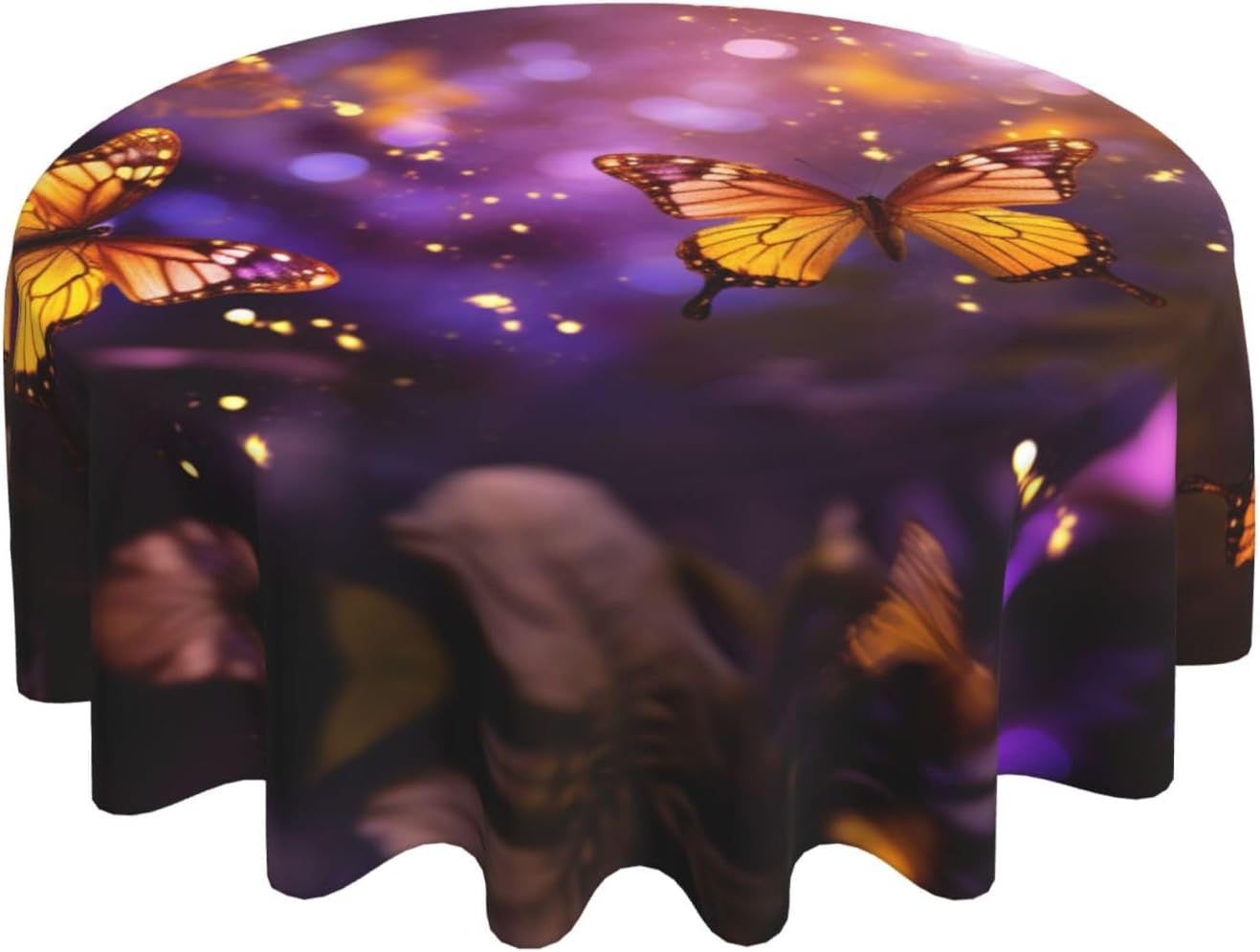 Violet-Gold Butterflies3 Print Wrinkle Free Dining Table Cover for Birthday Party Farmhouse Tablecloths Up to 60 x 60 Inches