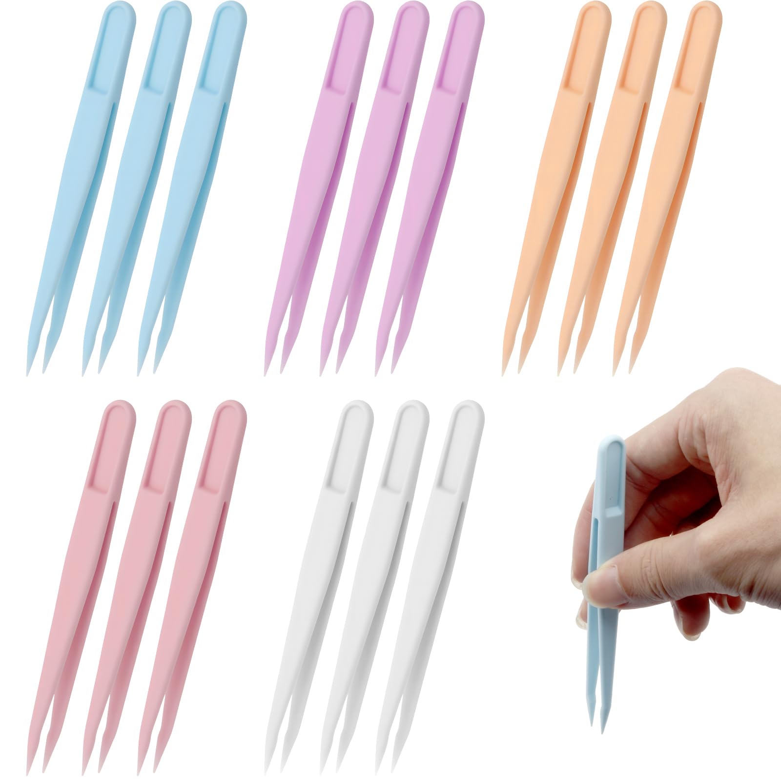 15PCS Multi-Colors Plastic Tweezers, Plastic Fuse Beads Forceps for DIY Craft Jewelry Making Family, Handmake Beads Crafts Tweezers/Manual DIY Creative Craft Game Tool for Beading Projects