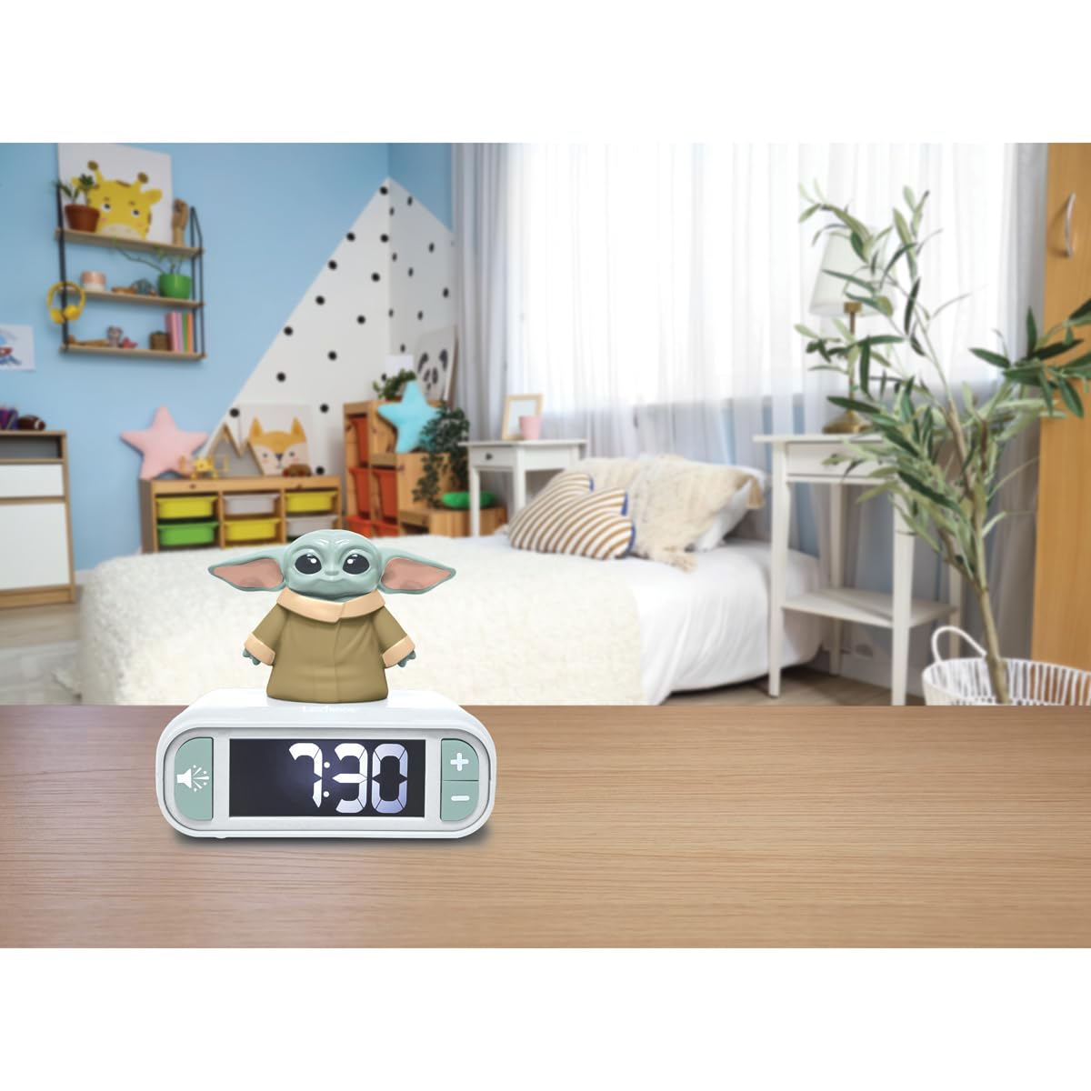 LEXIBOOK, Star Wars, Despertador - Luz Nocturna Grogu con Efectos de Sonido, Verde, RL800SW