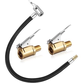 Valve Extension Set 35 cm Tyre Inflator Hose Adapter with 2 Pieces 7.6 mm Car Valve Lever Connector Air Chuck Tyre Inflation Hose Brass Car Valve Adapter for Car Bicycle Motorcycle Compressor