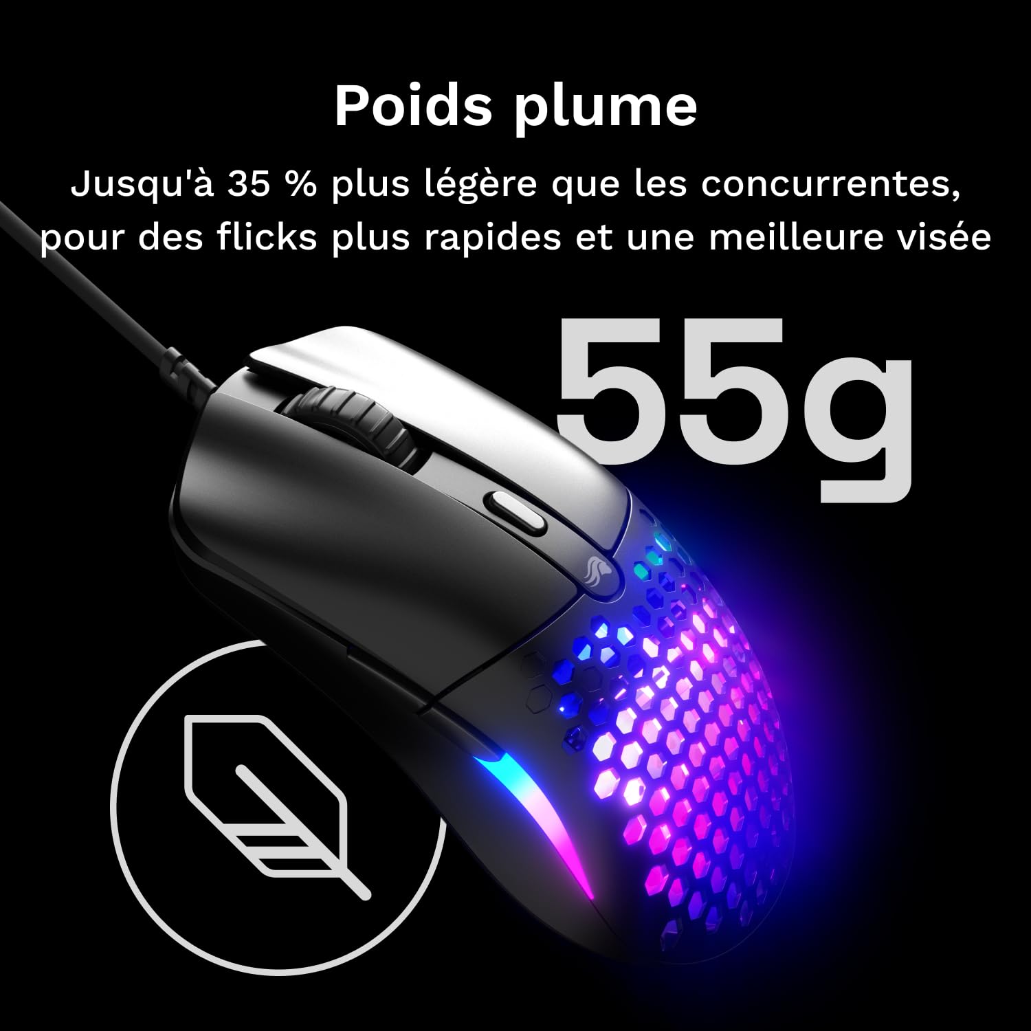 GLORIOUS Model O Eternal - Souris RGB ultralégère Filaire - Poids Plume 55 g - Éclairage RGB Changeable - 6 Boutons programmables - Design symétrique - Capteur Optique 12K DPI - PC/Mac - Noir