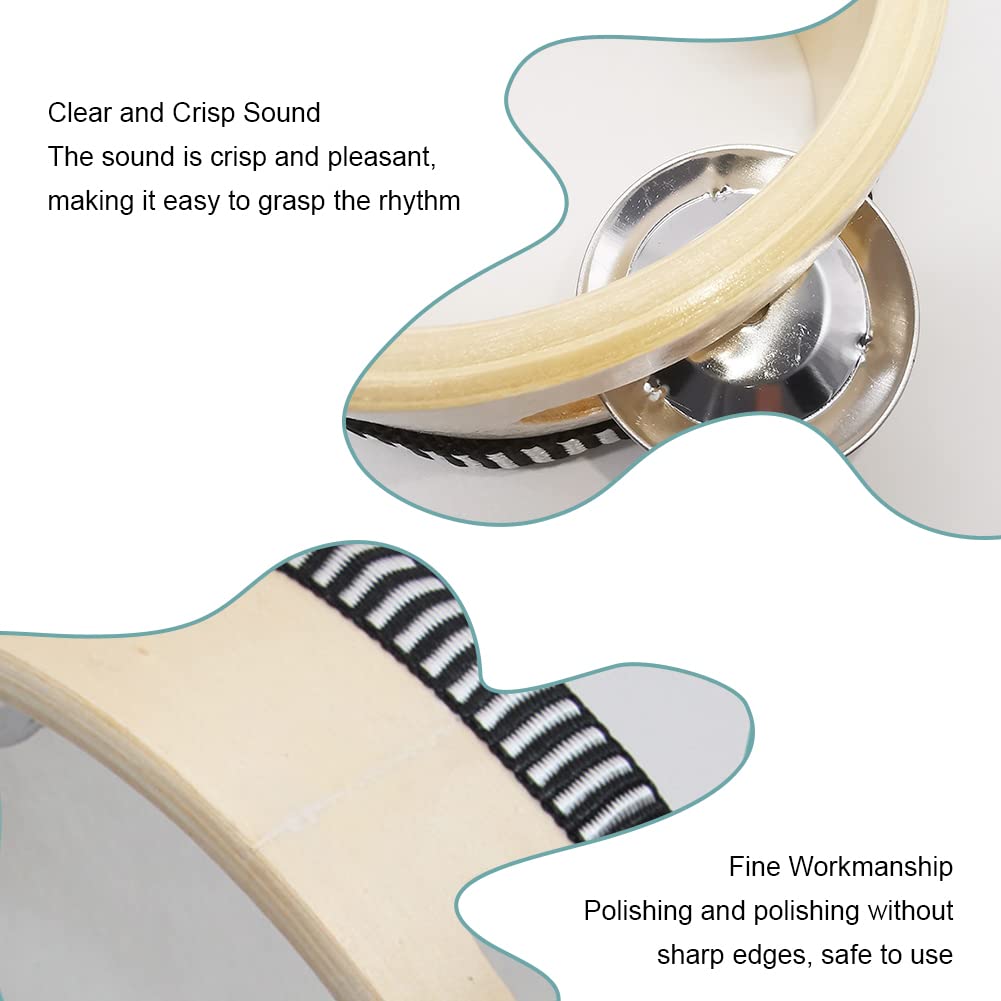 Tambourin 15cm Cymbales Tambourin Enfant En Bois - 15cm Avec Baguettes | Instrument Musique Éveil Musical Instrument Danse Fête