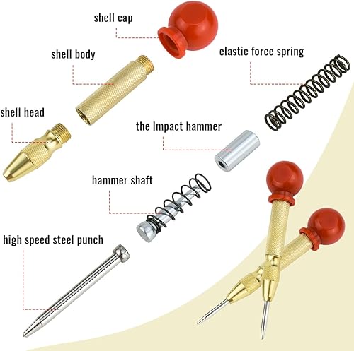 Miniatura 4 de Paquete de 2 perforadores centrales automáticos, herramienta de mano de trituración de 5 pulgadas con tapa de cojín, perforadora central de impacto