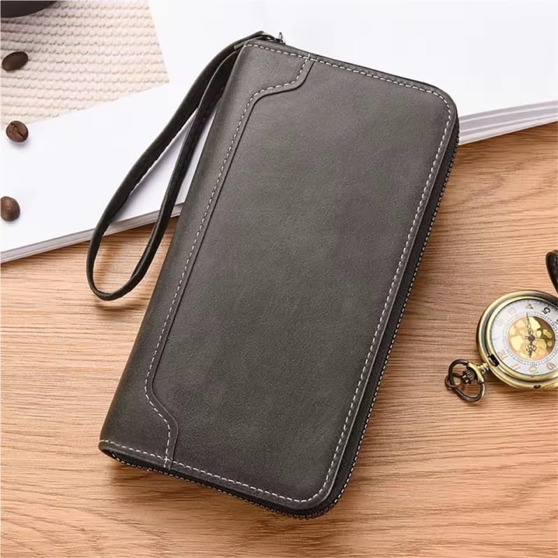 Men's PU Leather Long Wallet Large Capacity Phone Bags Multi Card Business Clutch Bags Coin Purses(Gray)2