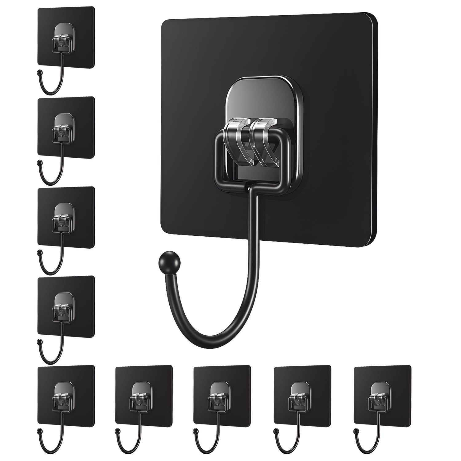 DALUCI Large Adhesive Wall Hook – Heavy Duty Wall Hanger Hooks for Hanging Without Drill | Waterproof, Rustproof Wall Stick Hooks for Kitchen, Bathroom, Home & Office Use (Big Hook Black, 10)
