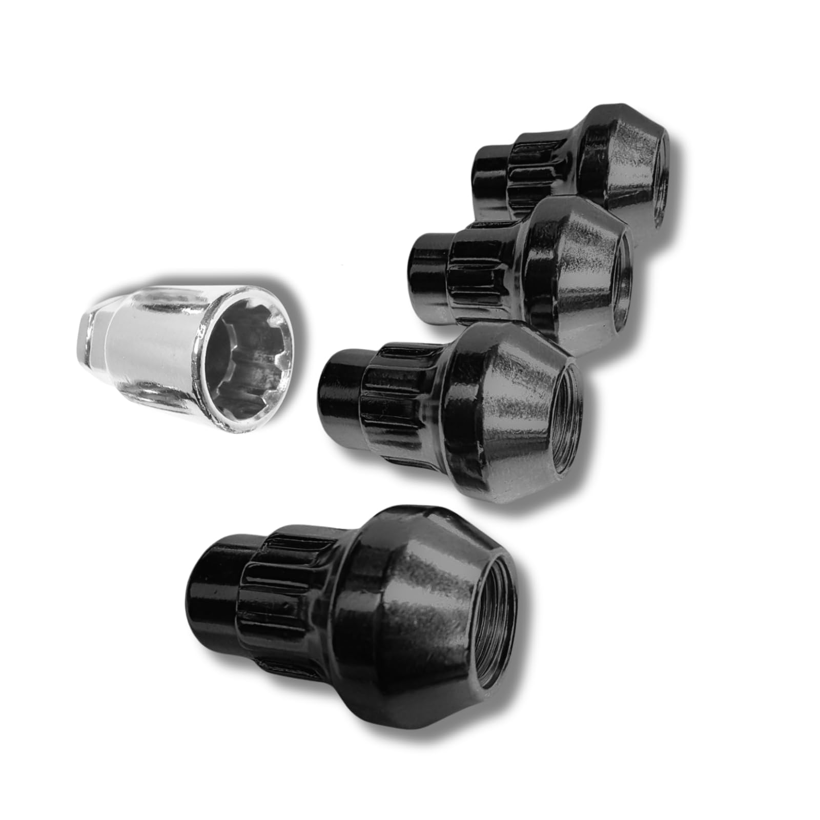 Felgenschloss M14x1,5 Kegelbund 60° kompatibel mit Hummer Jaguar Land Rover Lincoln 4x schwarze Felgenschlösser 5er-Set Felgensicherungen Radsicherungen Felgen-Diebstahlschutz Radschlösser Radmuttern