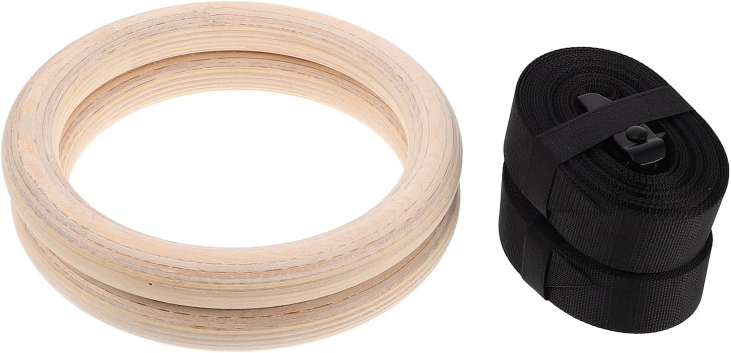 Kisangel Wooden Gymnastics Rings Wood Gymnastics Rings Gym Rings Exercise Rings with Straps Ring Strength Training Calisthenics Rings Exercise Equipment Fitness Gear Training Rings Ribbon