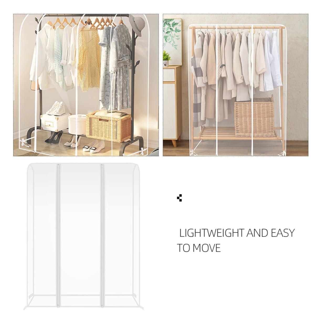 Funda para Ropa de Armario Transparente con Cremallera, Gran Capacidad y Plástico Resistente, Diseño Moderno y Minimalista para Hogares y Hoteles