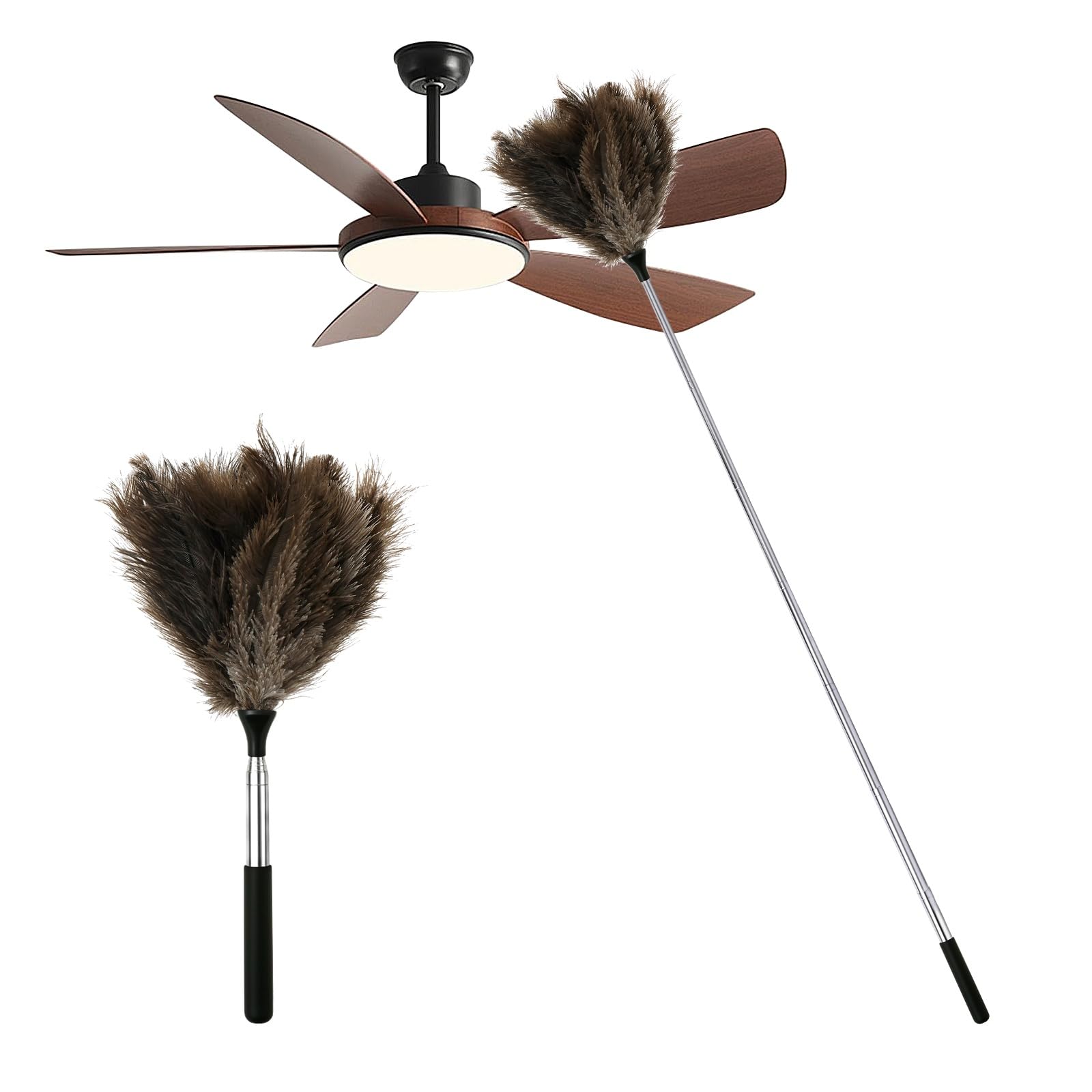 Extendable Ostrich Feather Duster, Anti Static Reusable Cleaning Tool Household Duster for Cleaning Ceiling Fan, Blinds, Car(Extendable 116cm)
