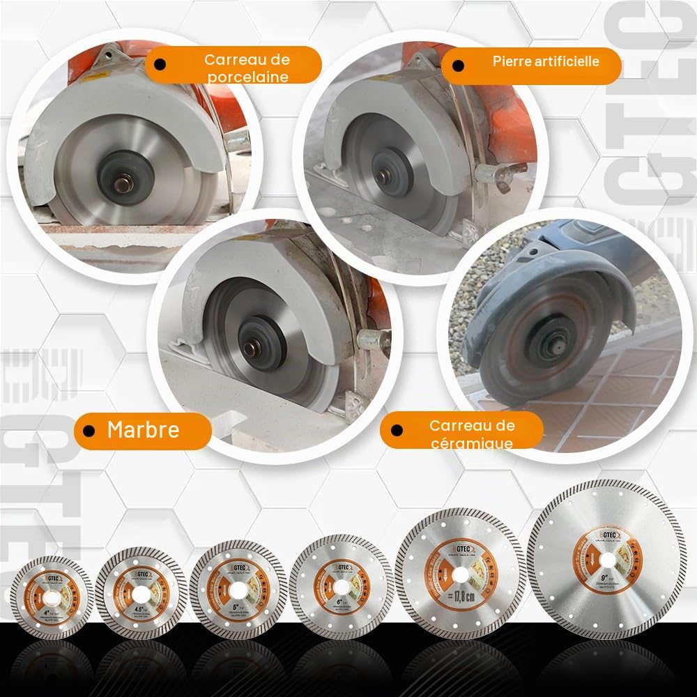 BGTEC Disque Diamant Turbo Super Mince - 230mm Lame de Scie Circulaire Diamètre de l'alésage 22,23 mm Pour découper la céramique/carrelage, le granite et les matériaux durs