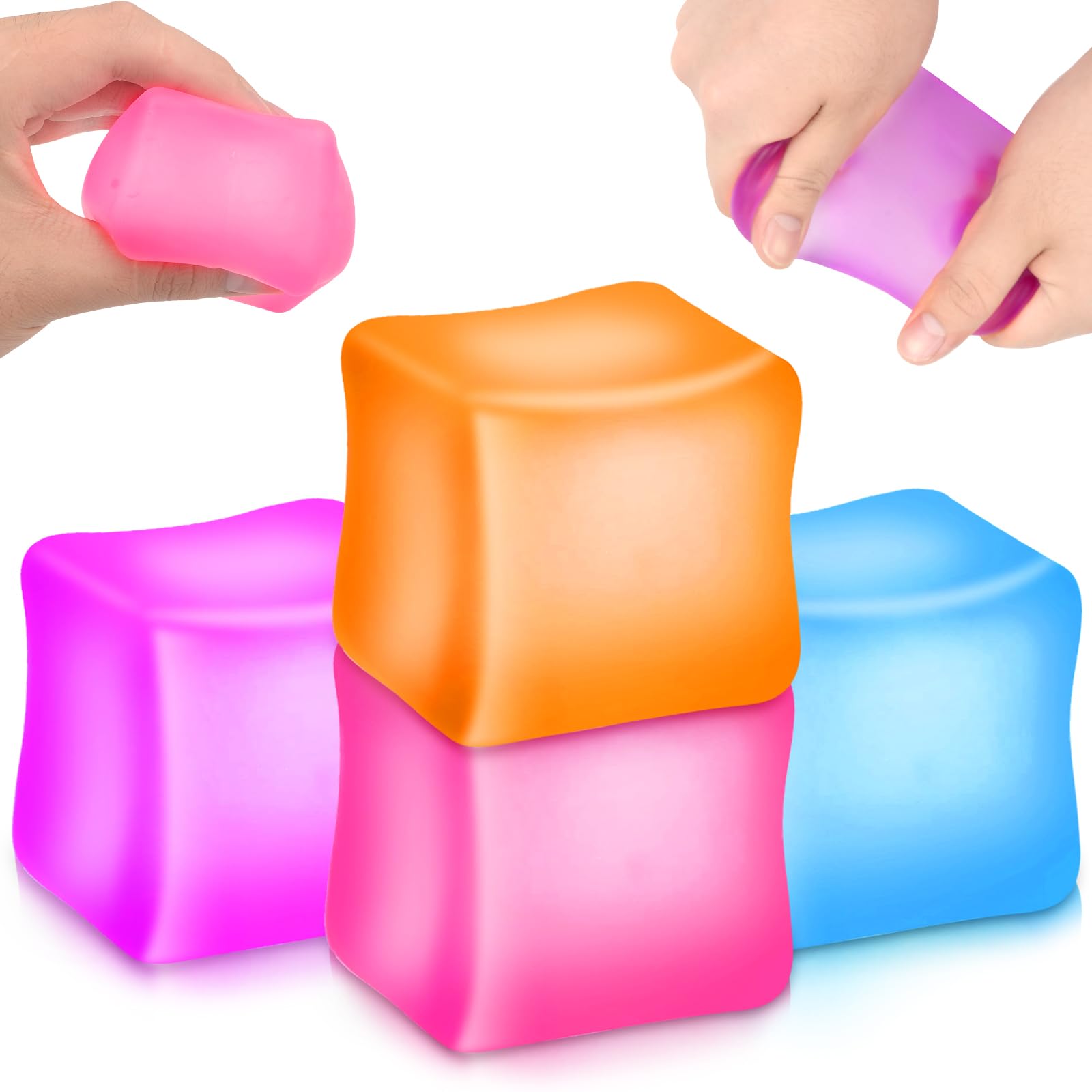 4Pcs Cube Stress Relief Fidget Toys, Stress Balls for Adults, Squishy Fidget Toys for Kids, Ice Cube Sensory Stress Balls for Autism ADHD, Party Bag Fillers for Boys Girls
