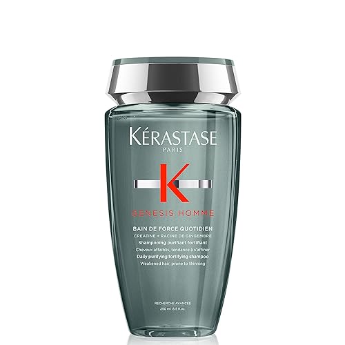 Kerastase Genesis Homme Bain De Force Champú para hombres, limpieza profunda e hidratación, para cabello y barba debilitados, 8.5 onzas líquidas