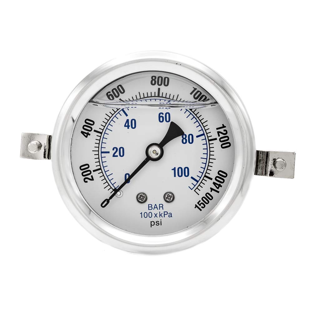 PIC Gauge PRO-203L-254N Glicerina - Manómetro de montaje en panel industrial con caja de acero inoxidable, interior de latón, lente de plástico, tamaño de esfera de 2-1/2", macho NPT, 0/1500 psi