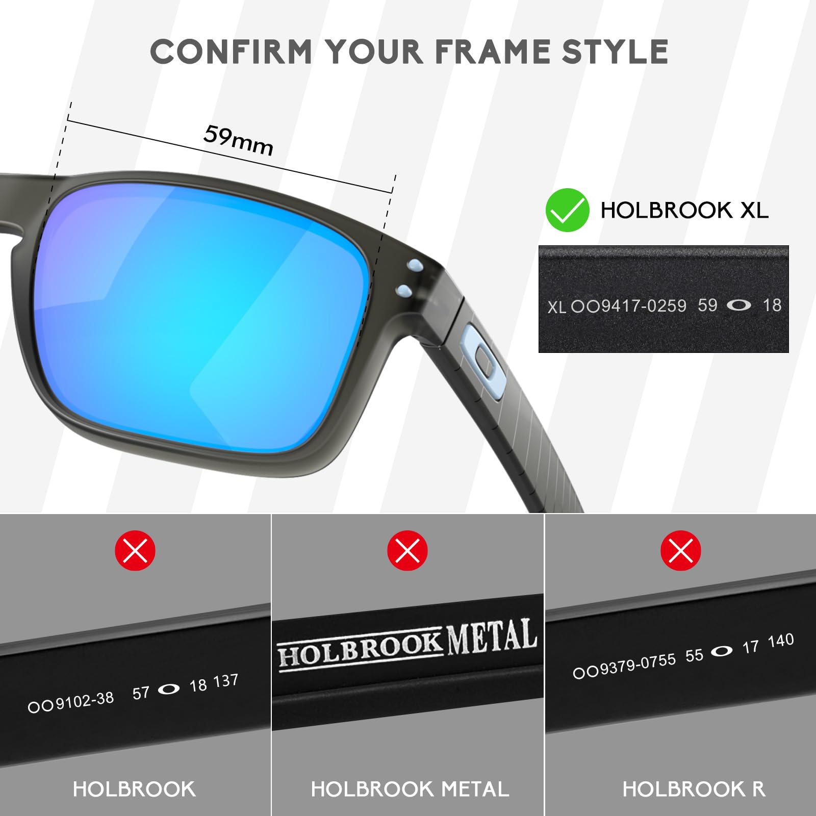 5 pares de lentes de repuesto polarizadas antiarañazos para gafas de sol Oakley Holbrook XL OO9417