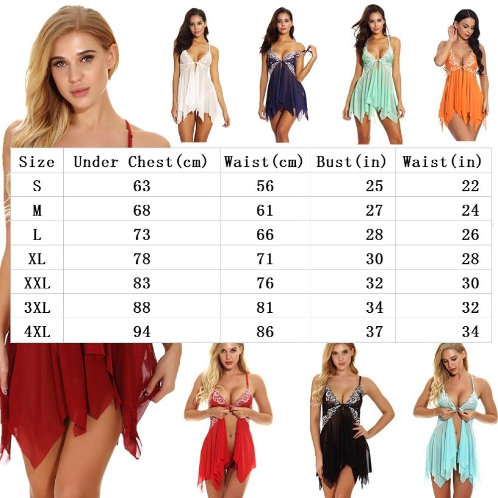 Ropa interior de mujer Lencería para mujeres Encaje Babydoll Sexy Chemise V-cuello Malla Ropa de dormir