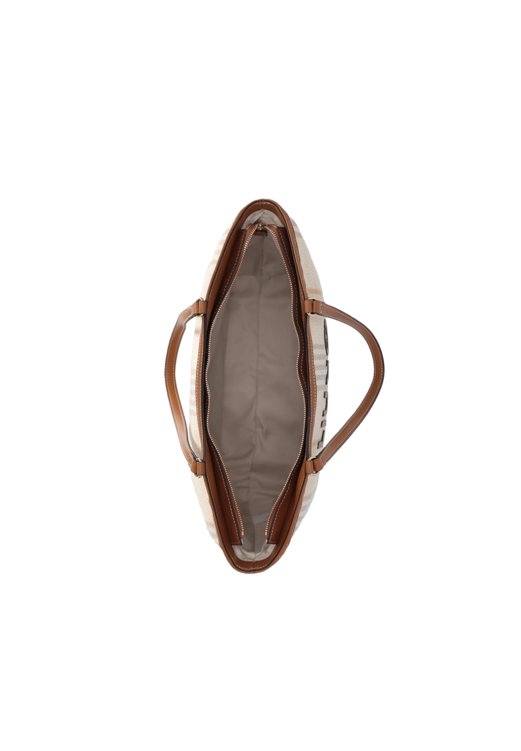 Liu Jo Ferielle Borsa Shopping L, Tessuto Naturale con Righe, Chiusura a Cerniera, Doppio Manico, 47x15x35 cm