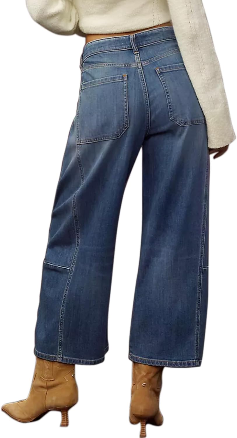 Womens Wide Leg Jeans Mid Rise Baggy Boyfriend Stretchy Ankle Vintage Denim Cropped Pants Trendy 2025 - Image 4