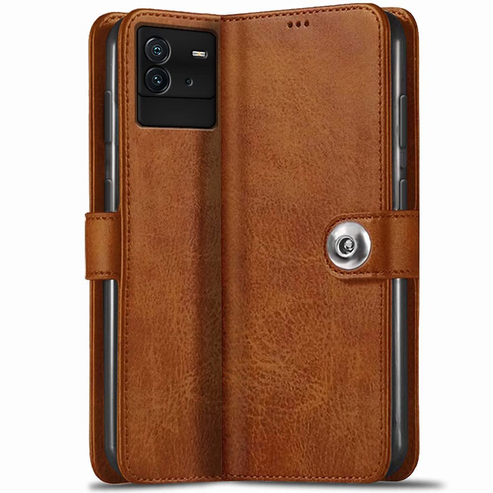 TheGiftKart Genuine Leather Finish Flip Back Cover Case for iQOO Neo 6 5G | Inbuilt Pockets & Stand | Wallet Style | Designer Button Magnet Flip Cover Back Case for iQOO Neo6 5G (Brown) TheGiftKart Genuine Leather Finish Flip Back Cover Case for iQOO Neo 6 5G | Inbuilt Pockets & Stand | Wallet Style | Designer Button Magnet Flip Cover Back Case for iQOO Neo6 5G (Brown)